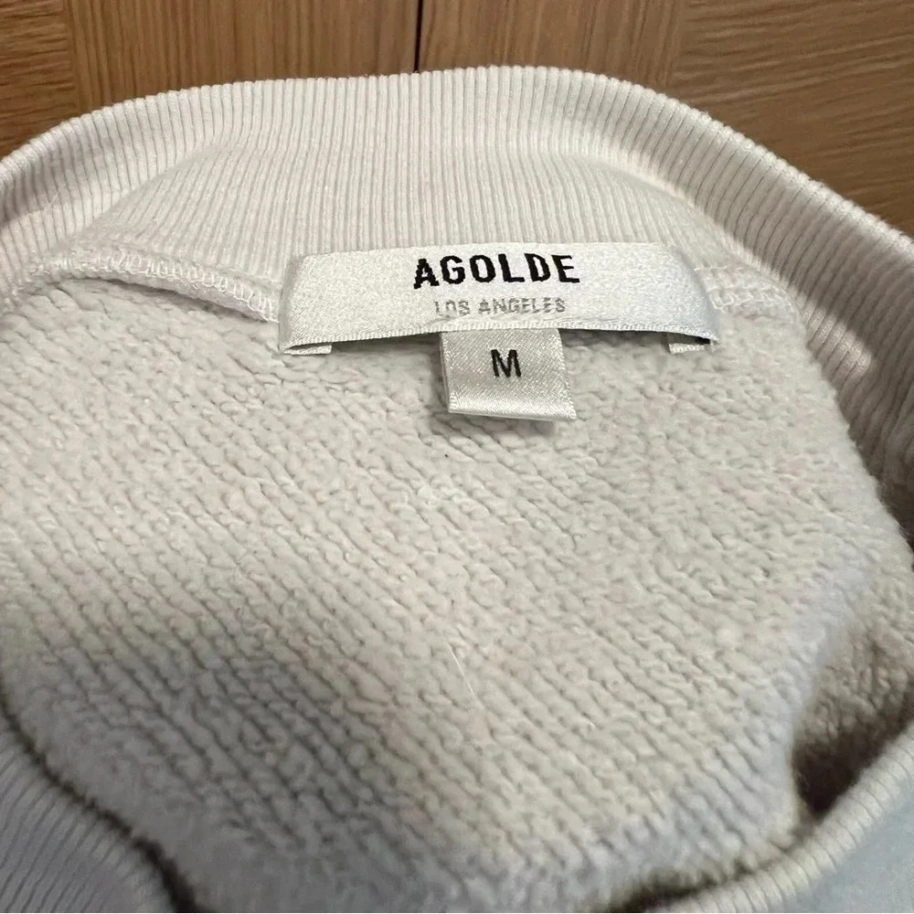 AGOLDE - Sweatshirt Washed French Terry Cotton Boxy Light Grey Puff Shoulders S - Picture 6 of 9
